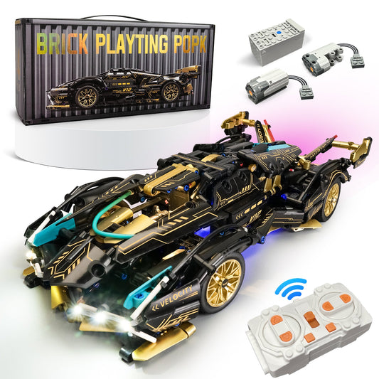 Lamborghini V12 MOC Set with Remote Control and LED Kit, 1:14 Car Model for Boys Men, 1124Pcs