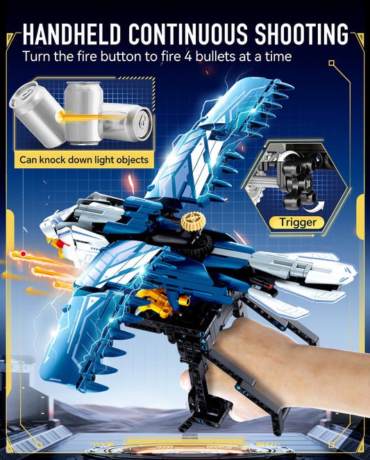 BAV Blue Eagle Hand-held Launch Toy Building Set with Movable Wings, 630Pcs