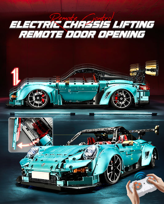 1: 8 Blue Porsche GT2 RS with Electric Suspension Lifting, Electric Doors Remote Control Model (3389 Pcs)