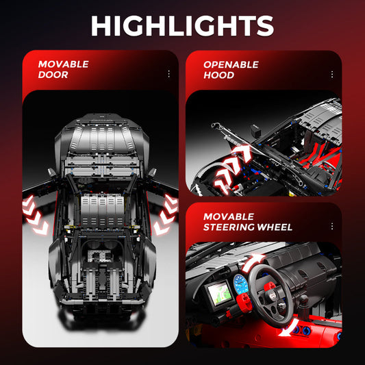 1:8 Toyota Supra Building Sets, Electric Air Suspension, Rear Accelerator Blade linkage (4399 Pcs)