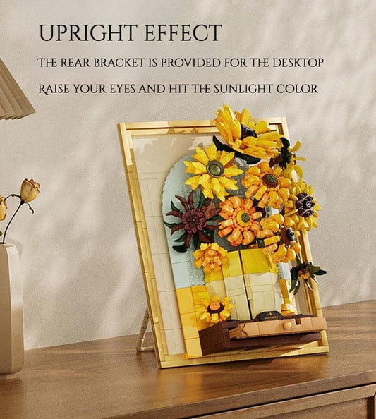 Sunflower Flower Set with Sensor Light, 3D Sunflower Van Gogh Painting Frame Wall Art Crafts (1166 Pcs)