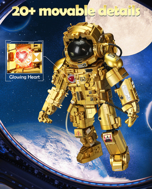 Gold Astronaut Building Sets with Variable Light Blocks, Space Exploration Model with Display Stand