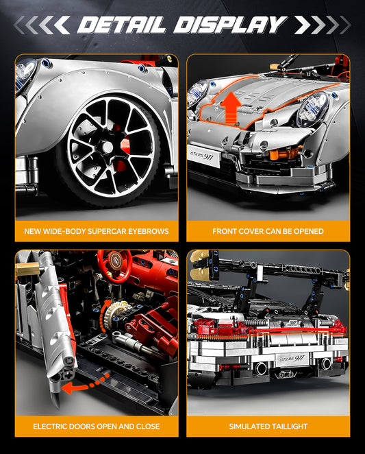 1: 8 Sliver Porsche GT2 RS with Electric Suspension Lifting, Electric Doors Remote Control Model (3389 Pcs)